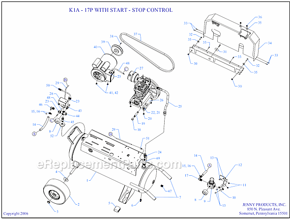 Page A Diagram and Parts List for K1A-17P-SSC  Jenny Compressor