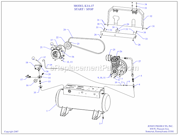 Page A Diagram and Parts List for K1A-17  Jenny Compressor