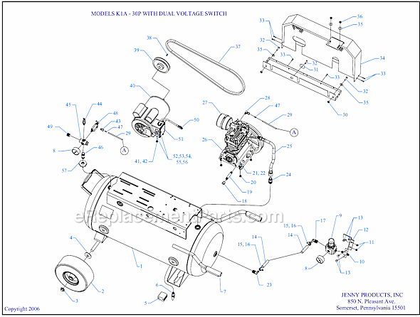 Page A Diagram and Parts List for K1A-30P-CRC-DVS  Jenny Compressor