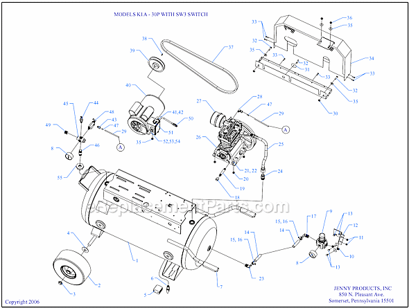 Page A Diagram and Parts List for K1A-30P-CRC-SW3  Jenny Compressor