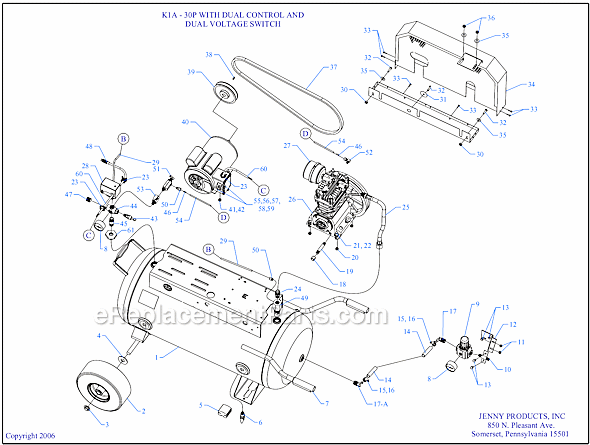 Page A Diagram and Parts List for K1A-30P-DCS-DVS  Jenny Compressor