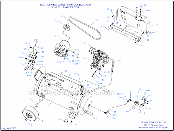 Page A Diagram and Parts List for K1A-30P-SSC-DVS  Jenny Compressor