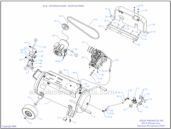 Page A Diagram and Parts List for K1A-30P-SSC  Jenny Compressor