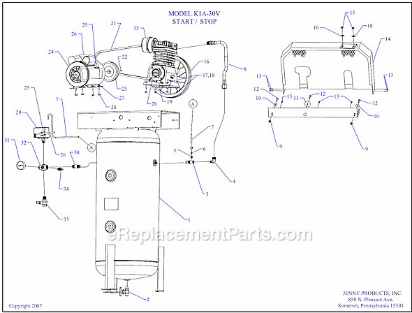 Page A Diagram and Parts List for K1A-30V  Jenny Compressor