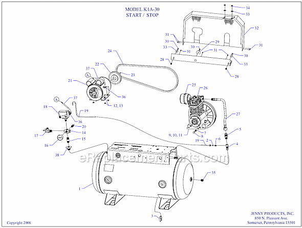 Page A Diagram and Parts List for K1A-30  Jenny Compressor