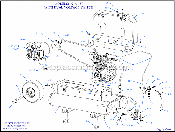 Page A Diagram and Parts List for K1A-8P-CRC-DVS  Jenny Compressor