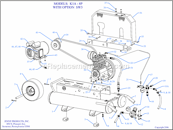 Page A Diagram and Parts List for K1A-8P-CRC-SW3  Jenny Compressor