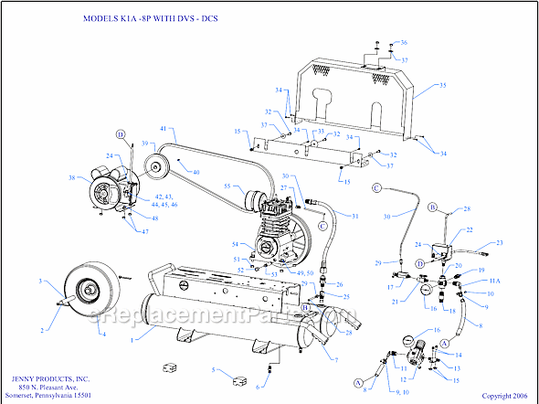 Page A Diagram and Parts List for K1A-8P-DCS-DVS  Jenny Compressor