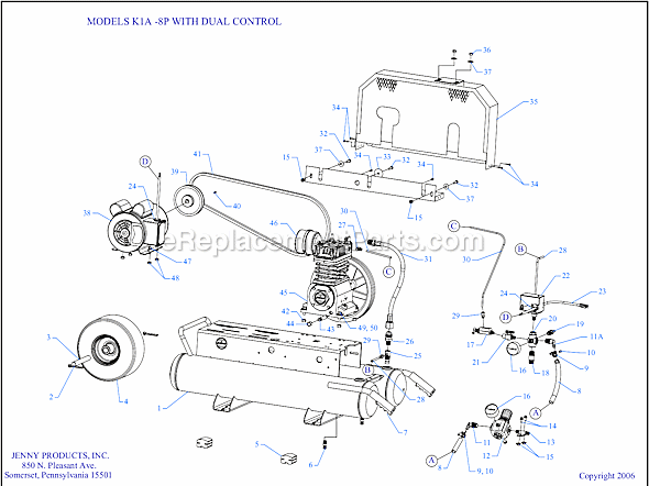 Page A Diagram and Parts List for K1A-8P-DCS  Jenny Compressor