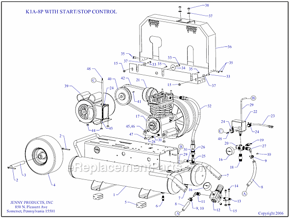Page A Diagram and Parts List for K1A-8P-SSC  Jenny Compressor