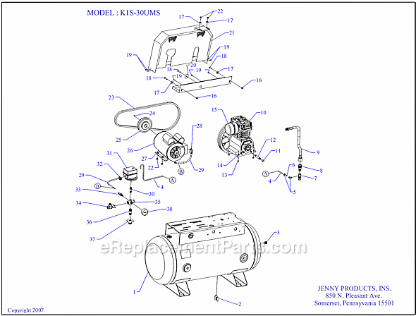 Page A Diagram and Parts List for K1S-30  Jenny Compressor
