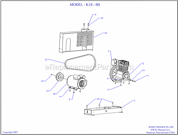 Page A Diagram and Parts List for K1S-BS  Jenny Compressor