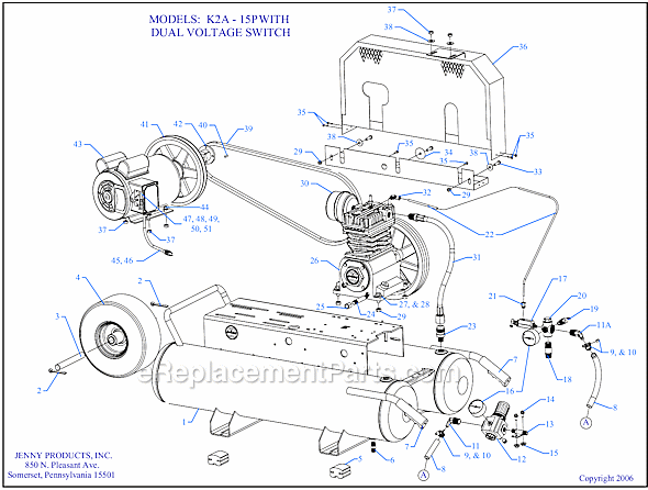 Page A Diagram and Parts List for K2A-15P-CRC-DVS  Jenny Compressor