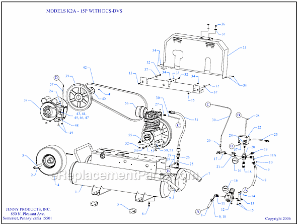 Page A Diagram and Parts List for K2A-15P-DCS-DVS  Jenny Compressor