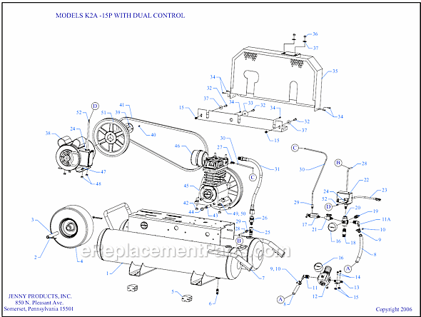 Page A Diagram and Parts List for K2A-15P-DCS  Jenny Compressor