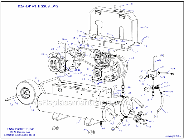 Page A Diagram and Parts List for K2A-15P-SSC-DVS  Jenny Compressor