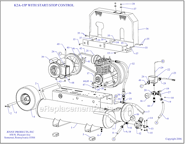 Page A Diagram and Parts List for K2A-15P-SSC  Jenny Compressor
