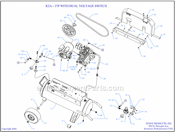 Page A Diagram and Parts List for K2A-17P-CRC-DVS  Jenny Compressor