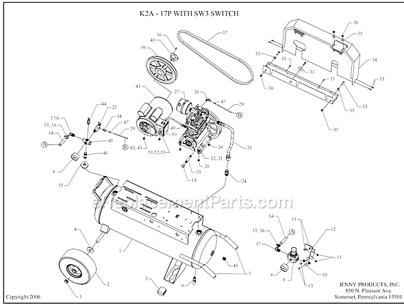 Page A Diagram and Parts List for K2A-17P-CRC-SW3  Jenny Compressor