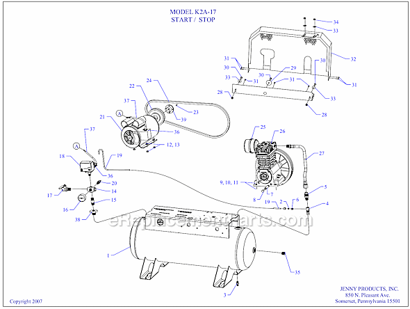 Page A Diagram and Parts List for K2A-17  Jenny Compressor