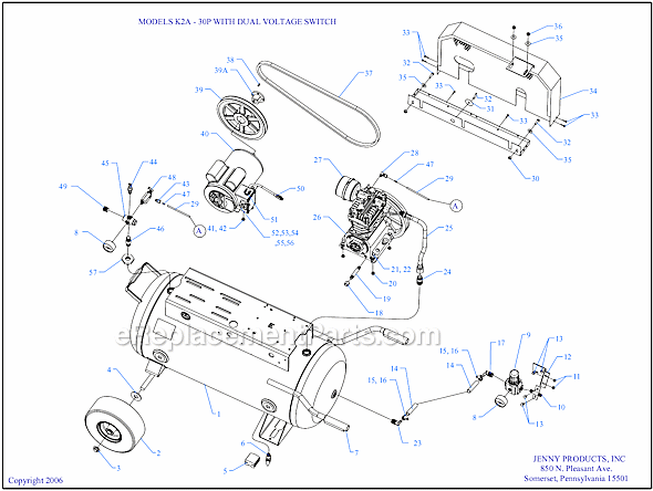 Page A Diagram and Parts List for K2A-30P-CRC-DVS  Jenny Compressor