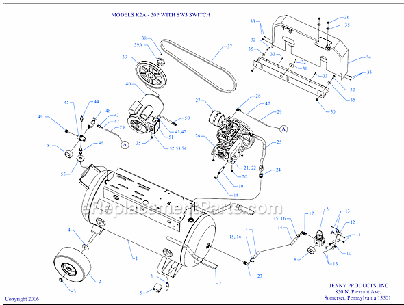 Page A Diagram and Parts List for K2A-30P-CRC-SW3  Jenny Compressor