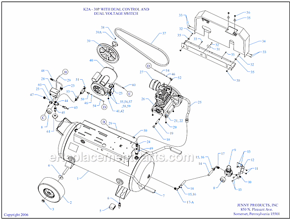 Page A Diagram and Parts List for K2A-30P-DCS-DVS  Jenny Compressor