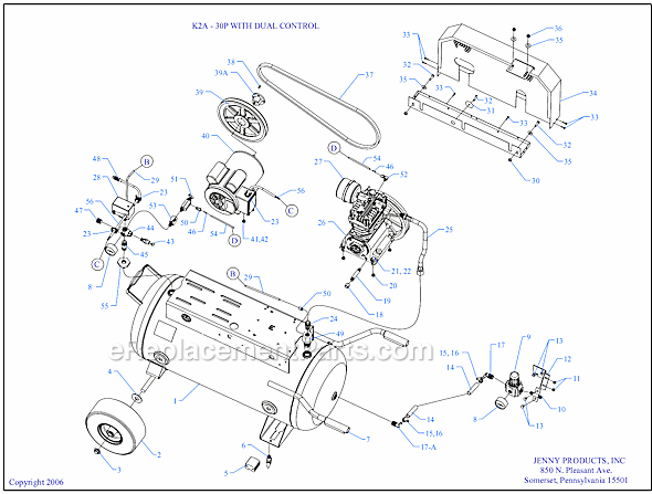 Page A Diagram and Parts List for K2A-30P-DCS  Jenny Compressor