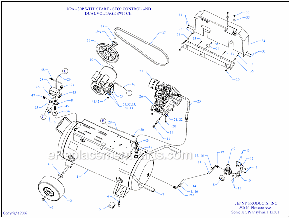 Page A Diagram and Parts List for K2A-30P-SSC-DVS  Jenny Compressor