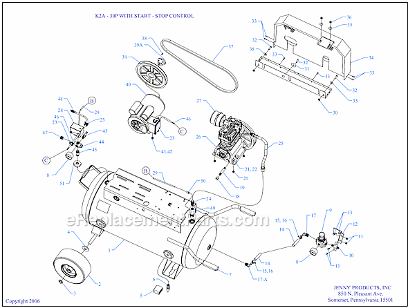 Page A Diagram and Parts List for K2A-30P-SSC  Jenny Compressor