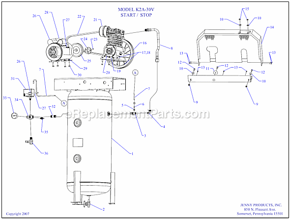 Page A Diagram and Parts List for K2A-30V  Jenny Compressor