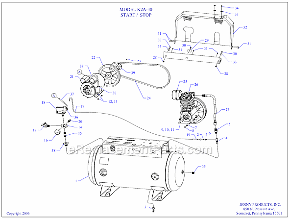 Page A Diagram and Parts List for K2A-30  Jenny Compressor