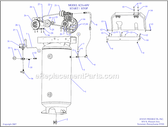 Page A Diagram and Parts List for K2A-60V  Jenny Compressor