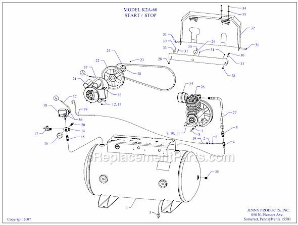 Page A Diagram and Parts List for K2A-60  Jenny Compressor