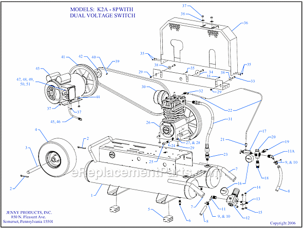 Page A Diagram and Parts List for K2A-8P-CRC-DVS  Jenny Compressor