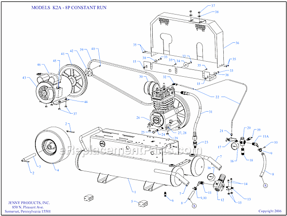 Page A Diagram and Parts List for K2A-8P-CRC  Jenny Compressor