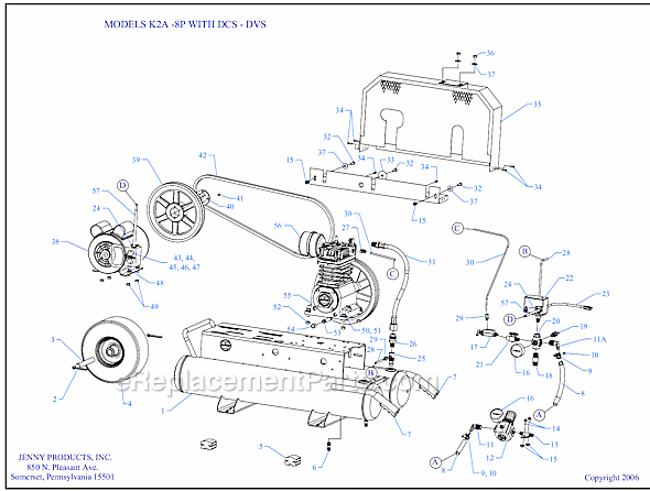 Page A Diagram and Parts List for K2A-8P-DCS-DVS  Jenny Compressor