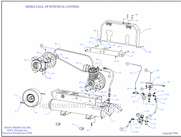 Page A Diagram and Parts List for K2A-8P-DCS  Jenny Compressor