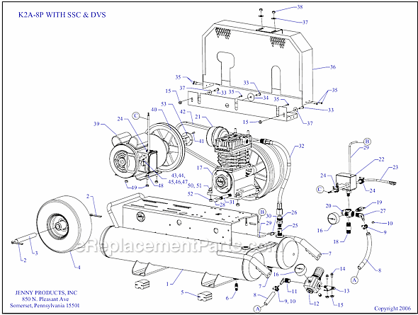 Page A Diagram and Parts List for K2A-8P-SSC-DVS  Jenny Compressor