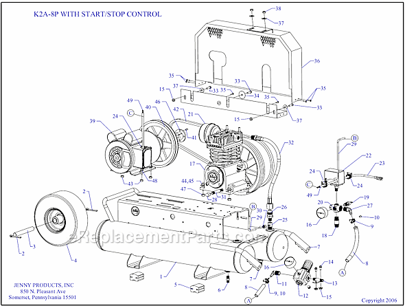 Page A Diagram and Parts List for K2A-8P-SSC  Jenny Compressor