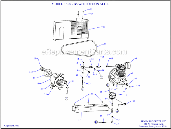 Page A Diagram and Parts List for K2S-BS ACGK Jenny Compressor