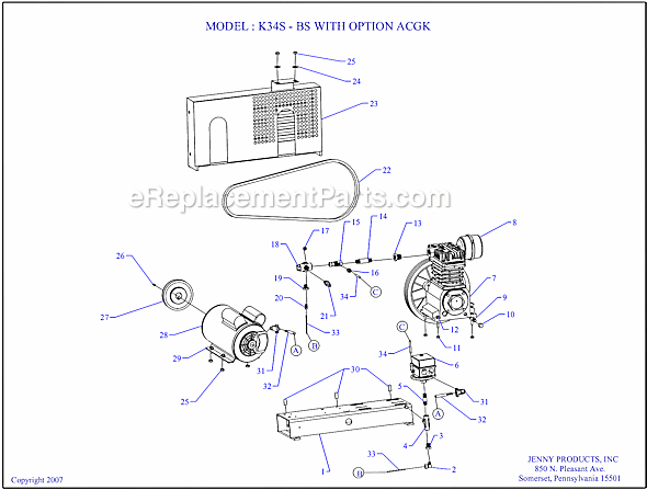 Page A Diagram and Parts List for K34S-BS ACGK Jenny Compressor