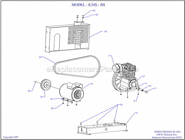 Page A Diagram and Parts List for K34S-BS  Jenny Compressor