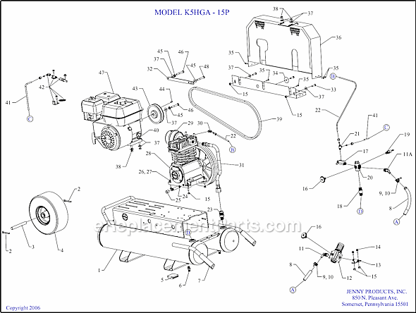 Page A Diagram and Parts List for K5HGA-15P  Jenny Compressor
