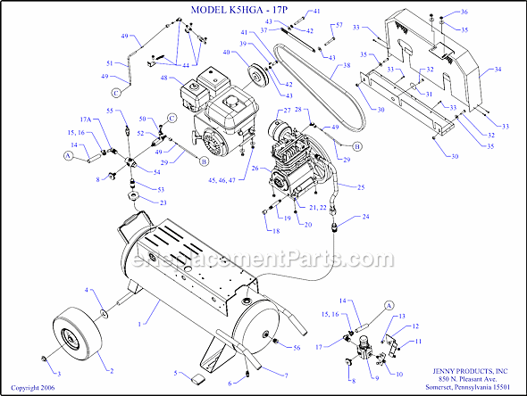 Page A Diagram and Parts List for K5HGA-17P  Jenny Compressor