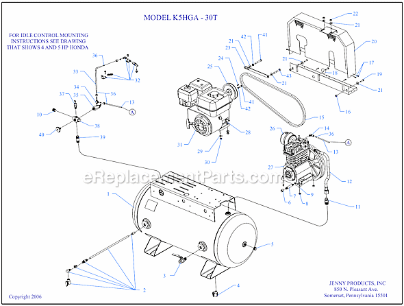 Page A Diagram and Parts List for K5HGA-30T  Jenny Compressor
