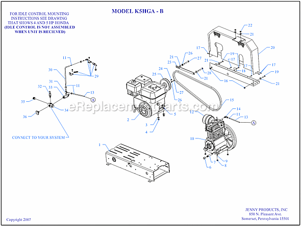 Page A Diagram and Parts List for K5HGA-B  Jenny Compressor