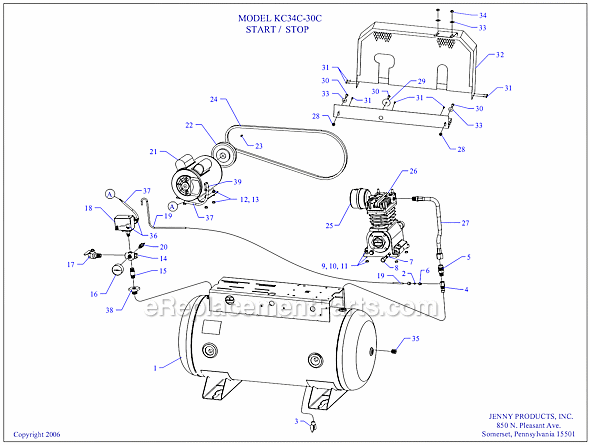 Page A Diagram and Parts List for KC34C-30C  Jenny Compressor