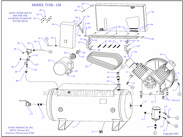Page A Diagram and Parts List for T15B-120  Jenny Compressor