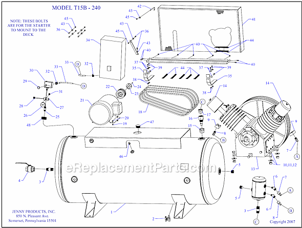 Page A Diagram and Parts List for T15B-240  Jenny Compressor